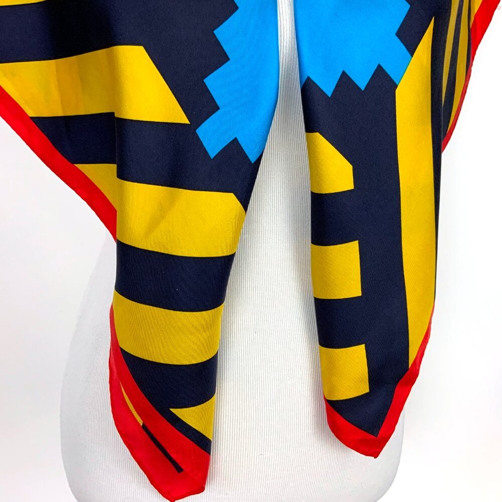 Vintage 70s - 80s Perry Ellis Silk Scarf Bold Geometric Design 34" - Picture 11 of 16